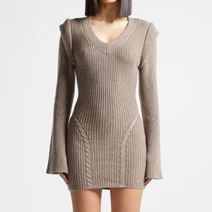 Maniere De Voir Mini Sweater Dress - Tan